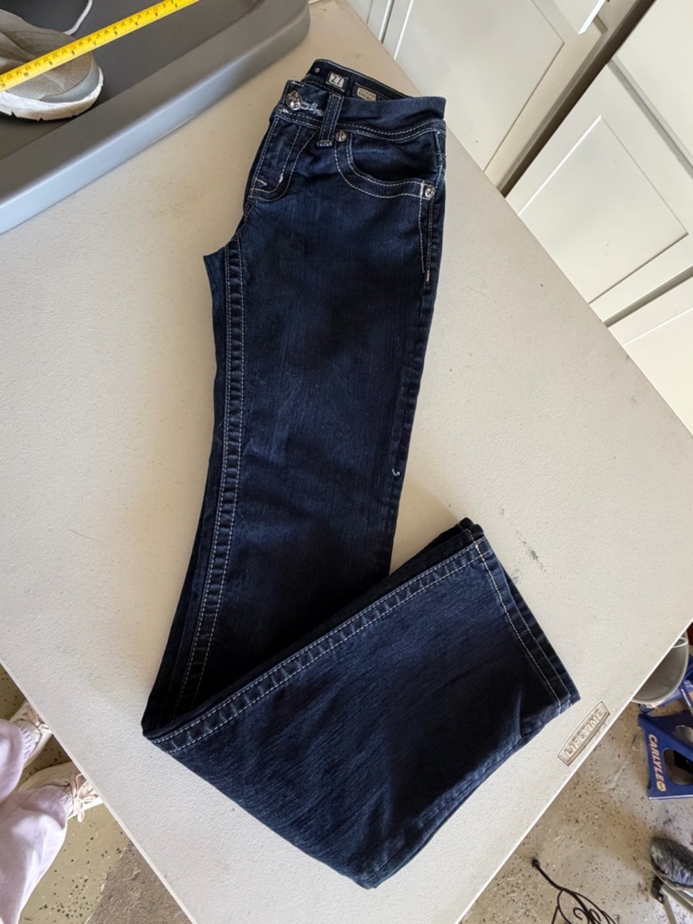 Miss Me Dark Blue Boot Cut Jeans with Sequin-Embellished Pockets size 27 - Picture 4 of 5